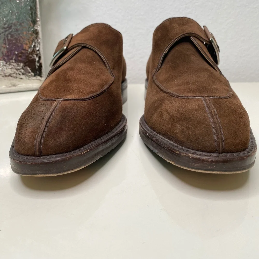 Gravati Split Toe Monk Strap Suede Dress Shoes Mens 8.5M Brown Leather Italy - Picture 4 of 12